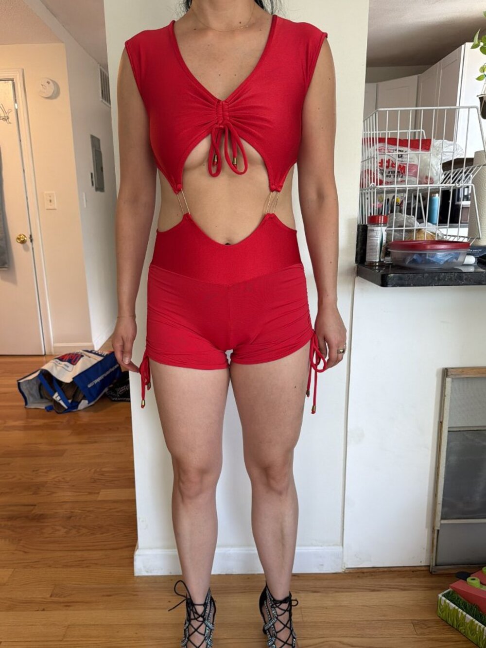 Red Cut Out Brazilian One Piece Monokini Bodysuit